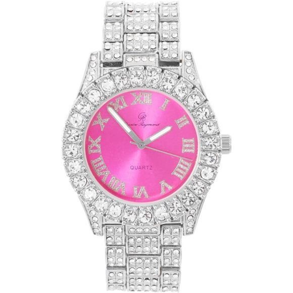 Women\'s Big Rocks Bezel Colored Dial with Roman Numerals Fully Iced Out Watch